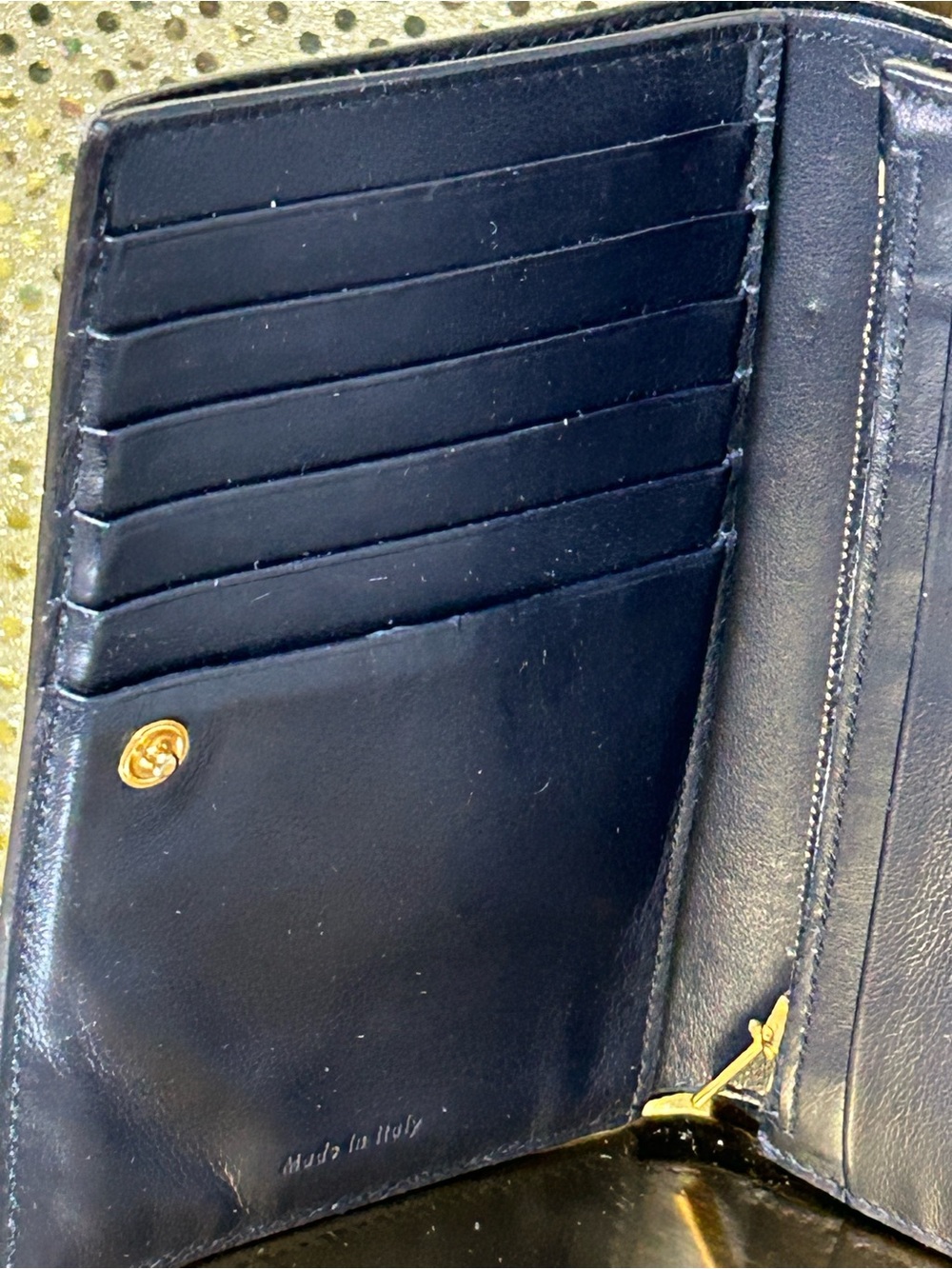 Celine Two-Tone Leather Crossbody - Burgundy & Navy with Gold Logo Approx. 6 x 6 - Picture 10 of 17